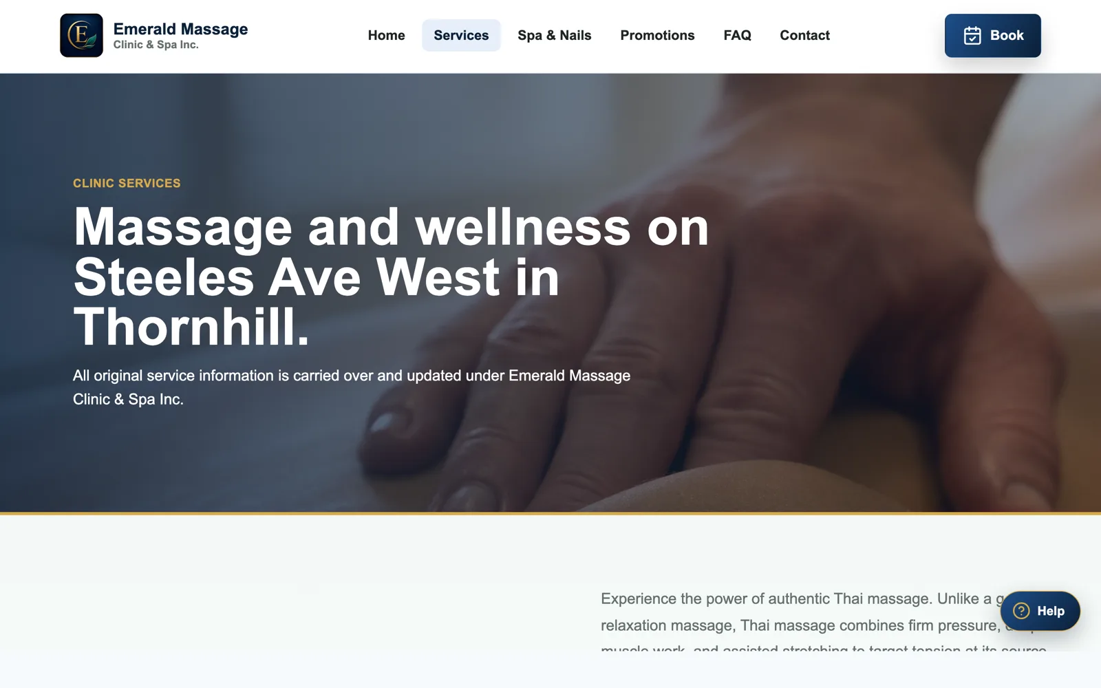 Emerald Massage Clinic treatments and pricing page