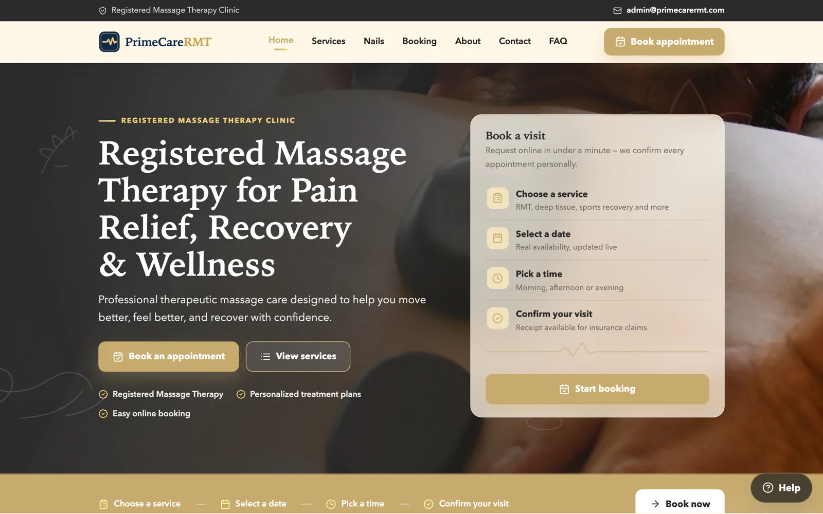 PrimeCareRMT clinic homepage